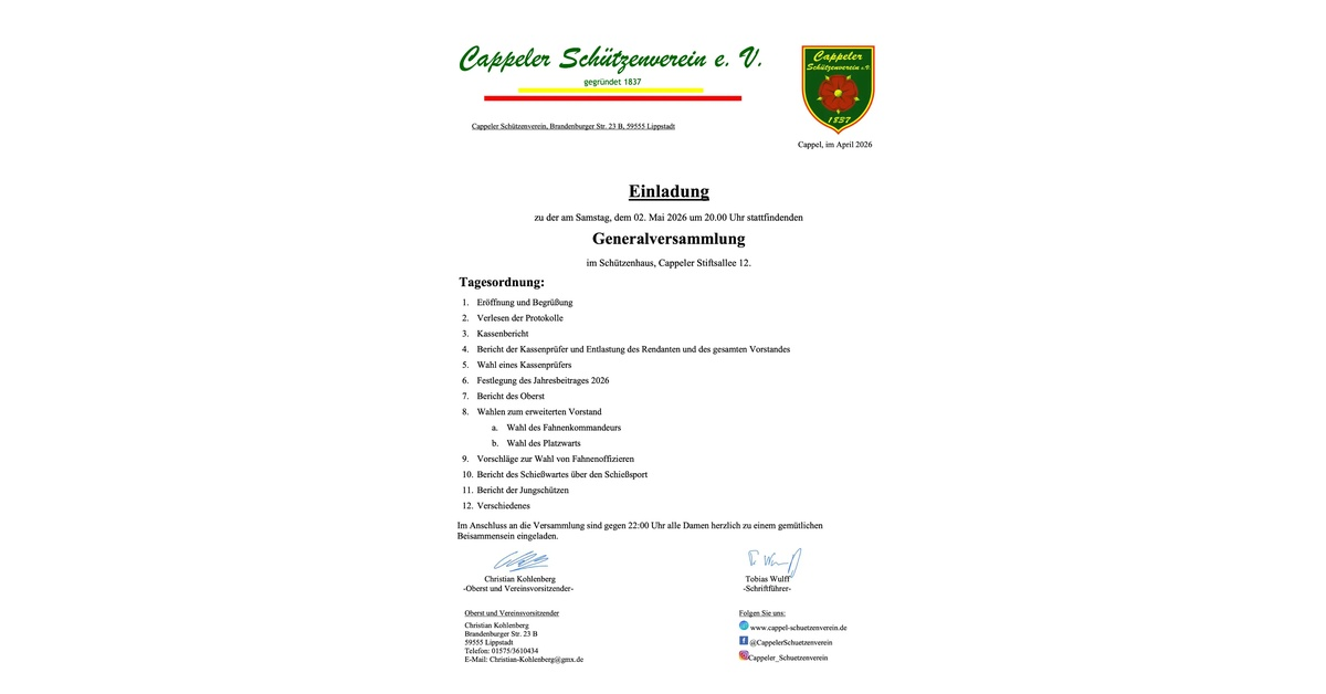 Einladung zur Generalversammlung 2026