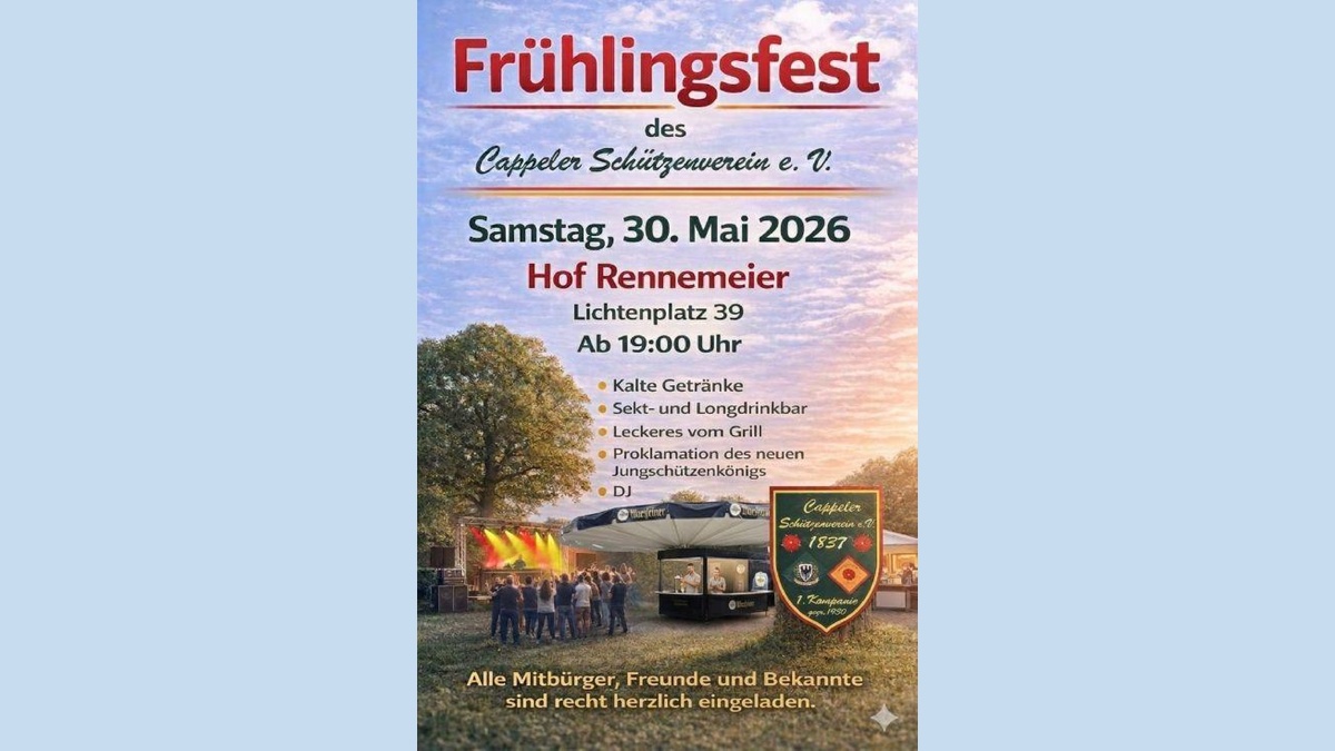 Frühlingsfest 2026 in Cappel: Feiern Sie mit dem Schützenverein auf dem Hof Rennemeier!